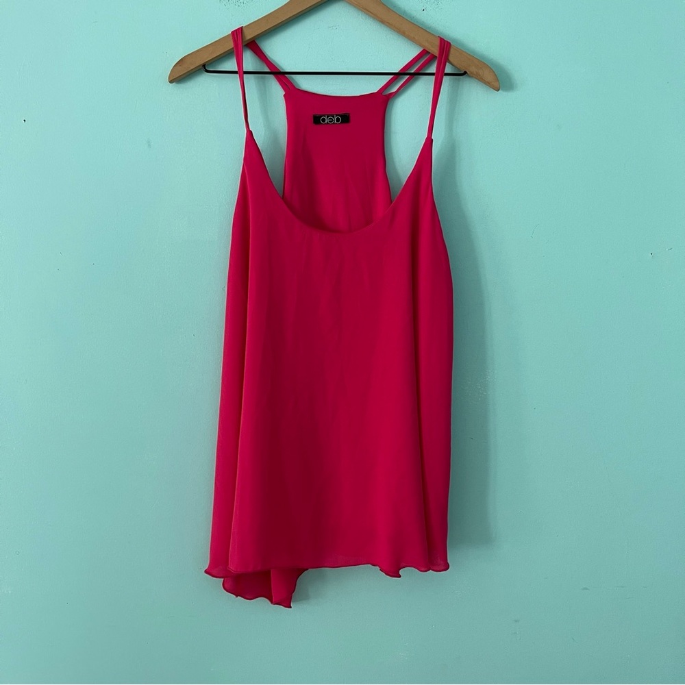 Deb Strappy Relaxed Asymmetric Tunic Tank Camisole Pink L Y2K Chiffon Vintage